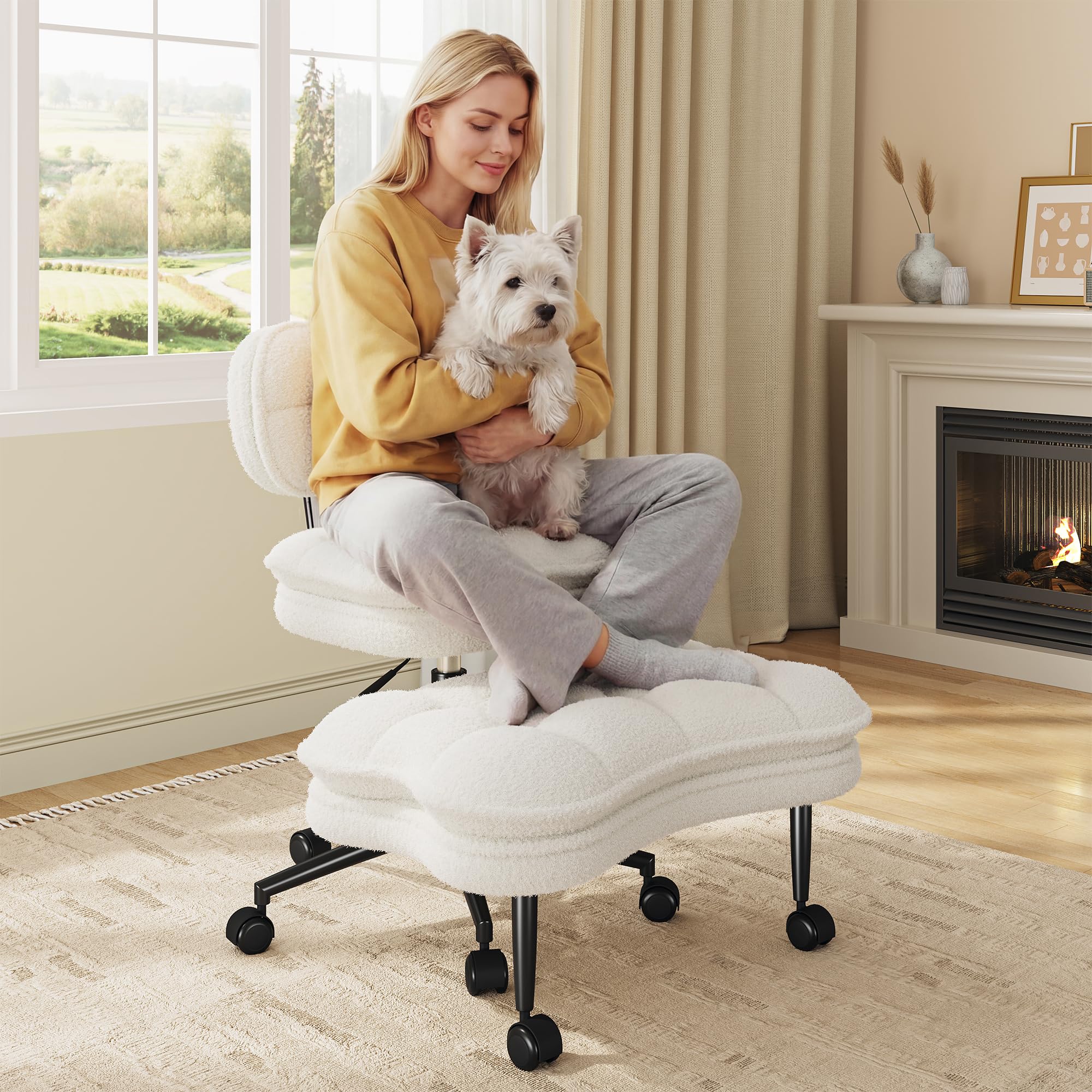 Amazon.com: DurayLoly White Plush Cross Legged Office Chair with